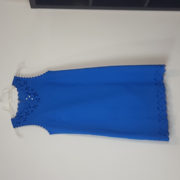 J. CREW Blue Laser Cut-Out Scallop Edge Sleeveless Midi Dress - Picture 1 of 10